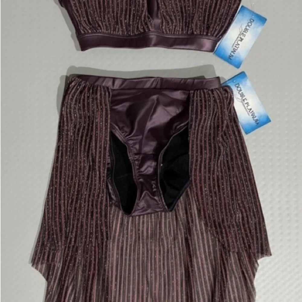 Double Platinum purple shimmer Halter Crop Top and Skirt Kids Dance Costume‎ AXS